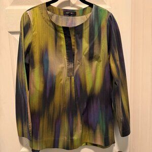 Lafayette 148 New York Brushstroke Watercolor Ikat Print Tunic Top Size 10